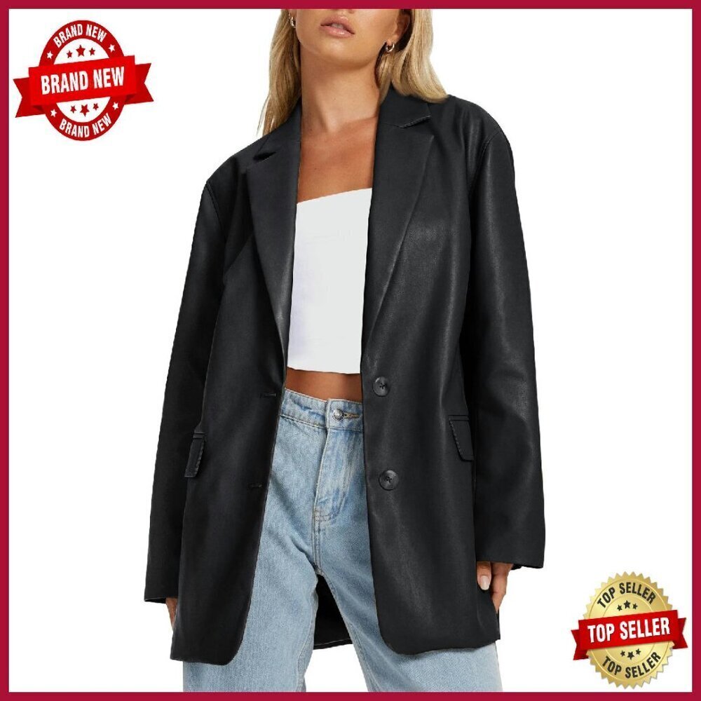 Faux Leather Motorcycle Jacket Oversized Fit Long Sleeve Bomber